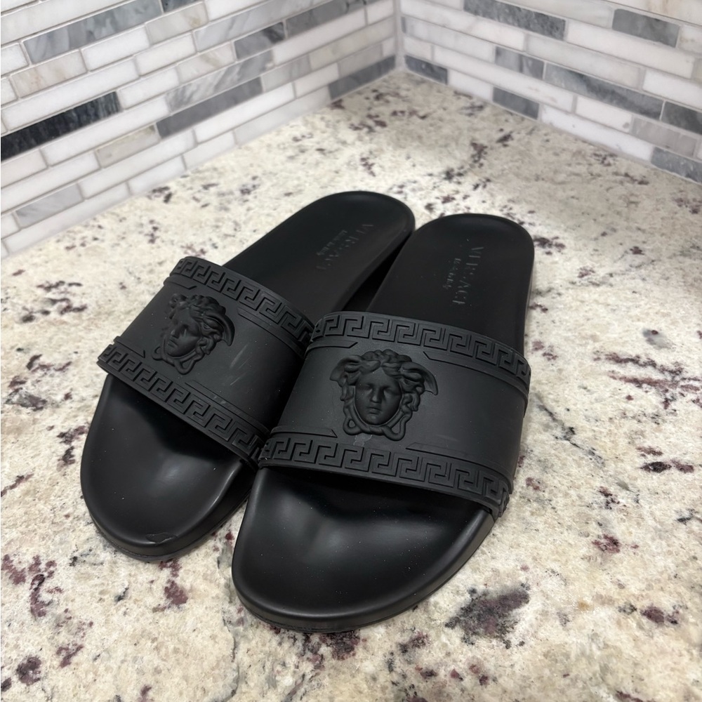 Versace Black Sandals with Medusa Logo Size 9.5